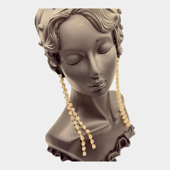 Statement Crystal Double Drop Earrings 5" Gold Tone AQUA NEW Bloomingdale’s $40 - Picture 3 of 8